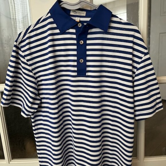 Blue and White Striped Peter Millar Polo Shirt - Picture 2 of 4